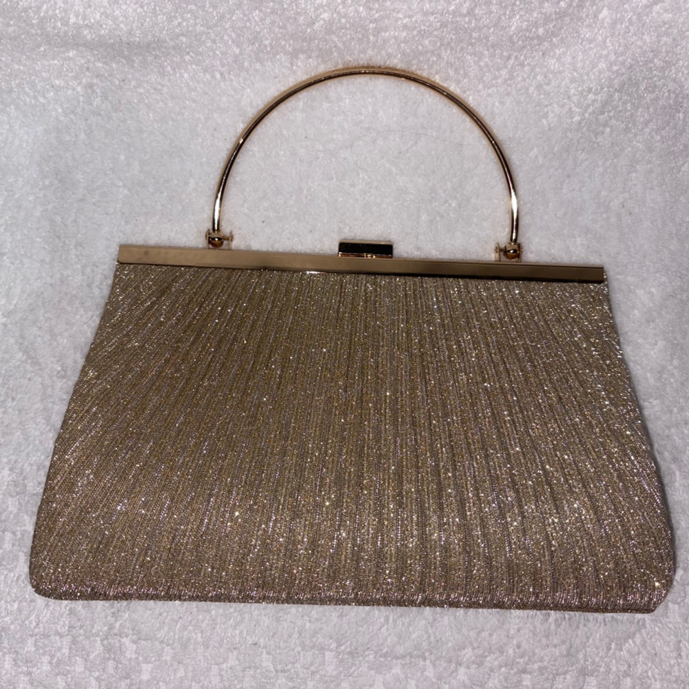 Azazie Gold Shimmer Clutch with Handle